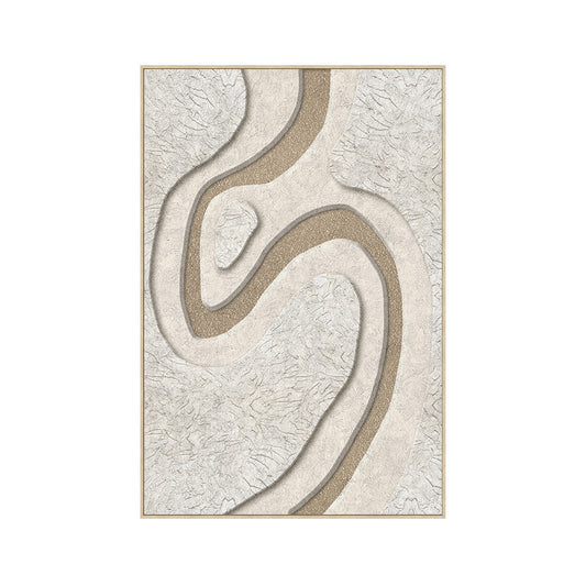 Quadro texturado branco e areia com moldura em madeira 80x120 cm