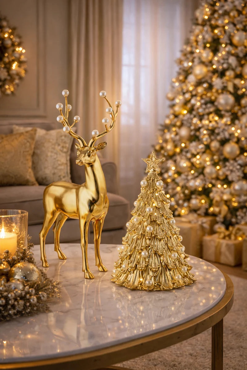 Renas douradas com pérolas de Natal