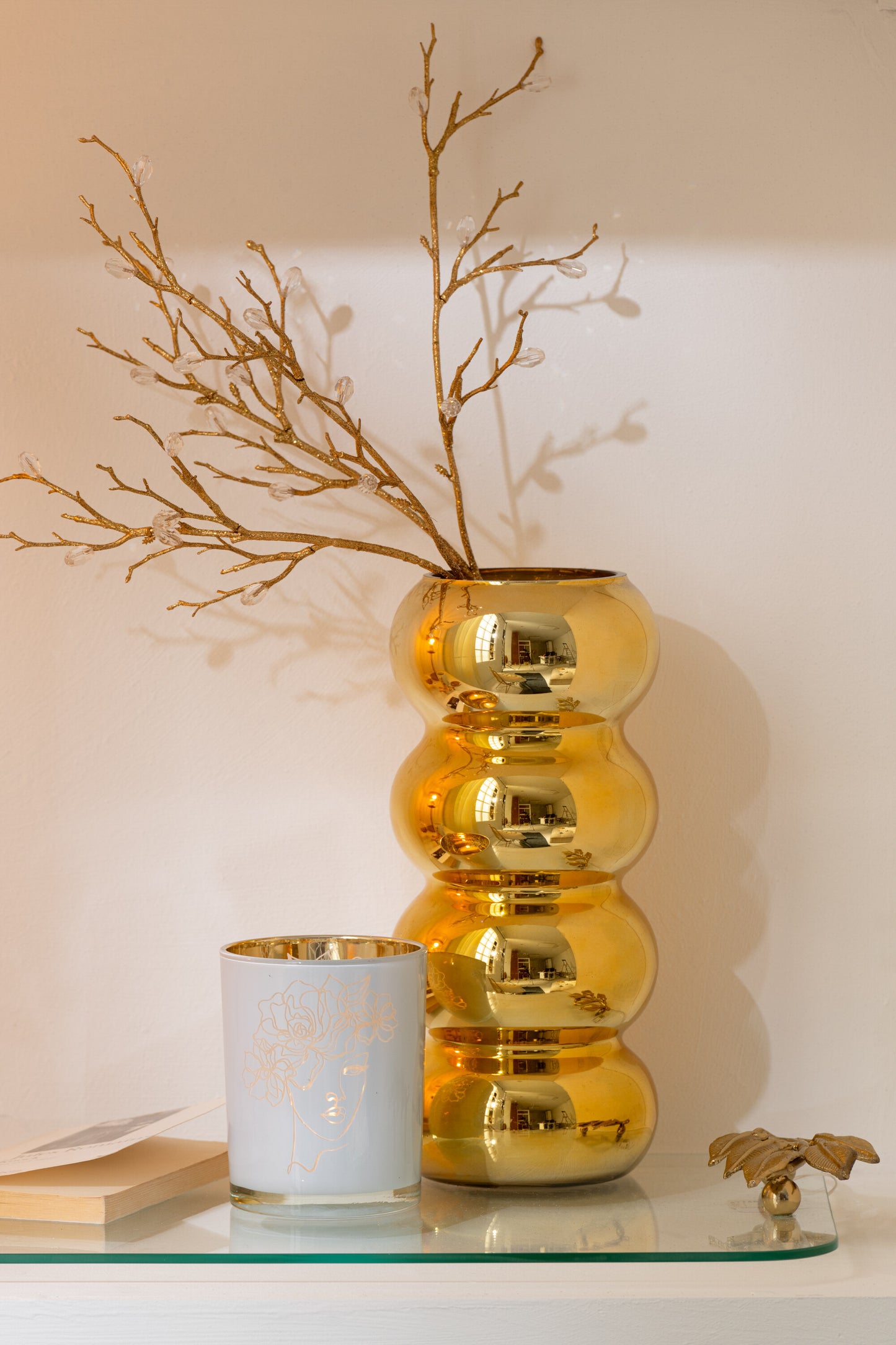 Tabuleiro Leaf vidro e dourado
