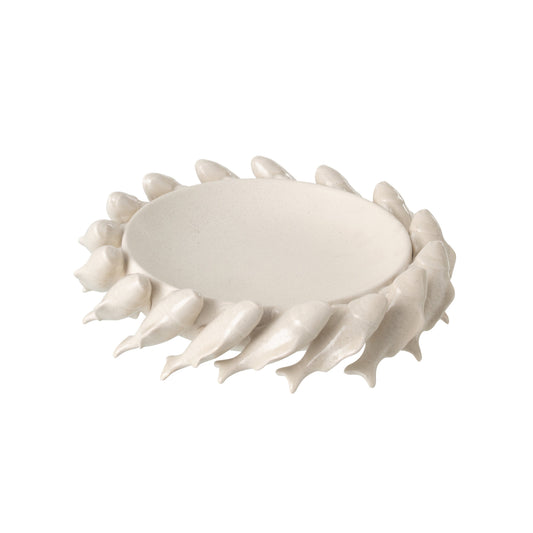 Centro de mesa Sea com peixe em cerâmica branca 32cm