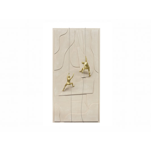 Tela Abstrata Relevo figuras dourado escaladores 70x140cm