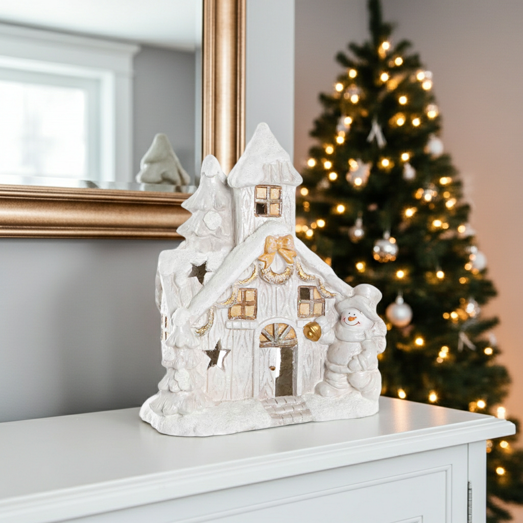 Casa branca Boneco de Neve para vela
