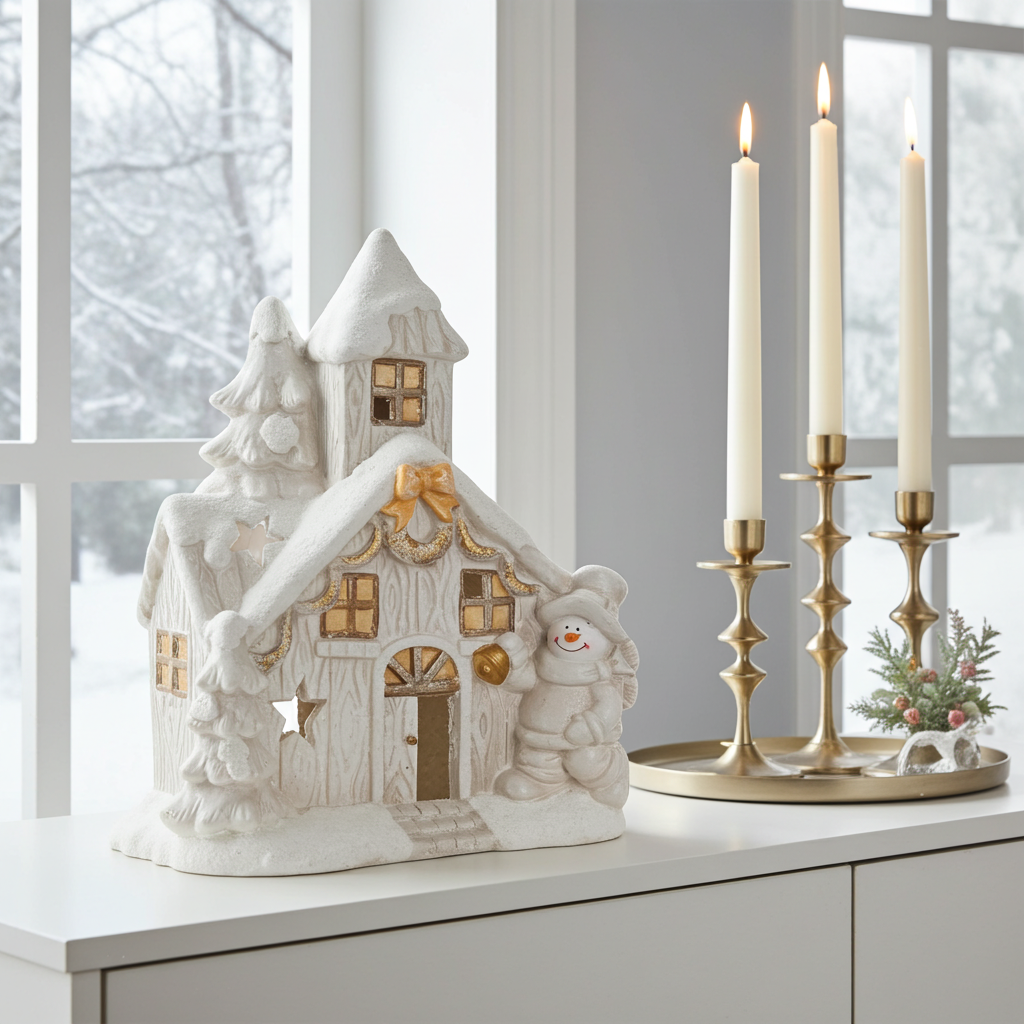 Casa branca Boneco de Neve para vela