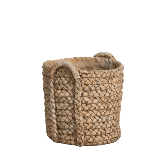 Vaso tipo cesto de cerâmica natural com pegas