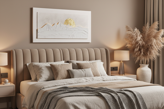 Ambiente quarto quadro 120cm acima cama 160cm