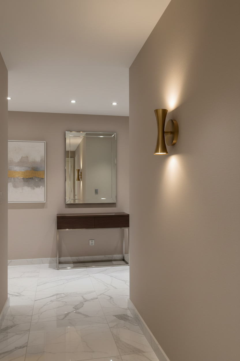 Aplique de parede compacto em corredor elegante
