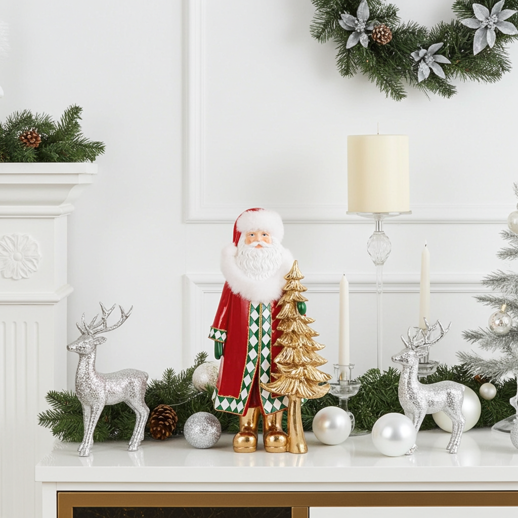 Pai Natal Xadrez Verde e vermelho 36cm