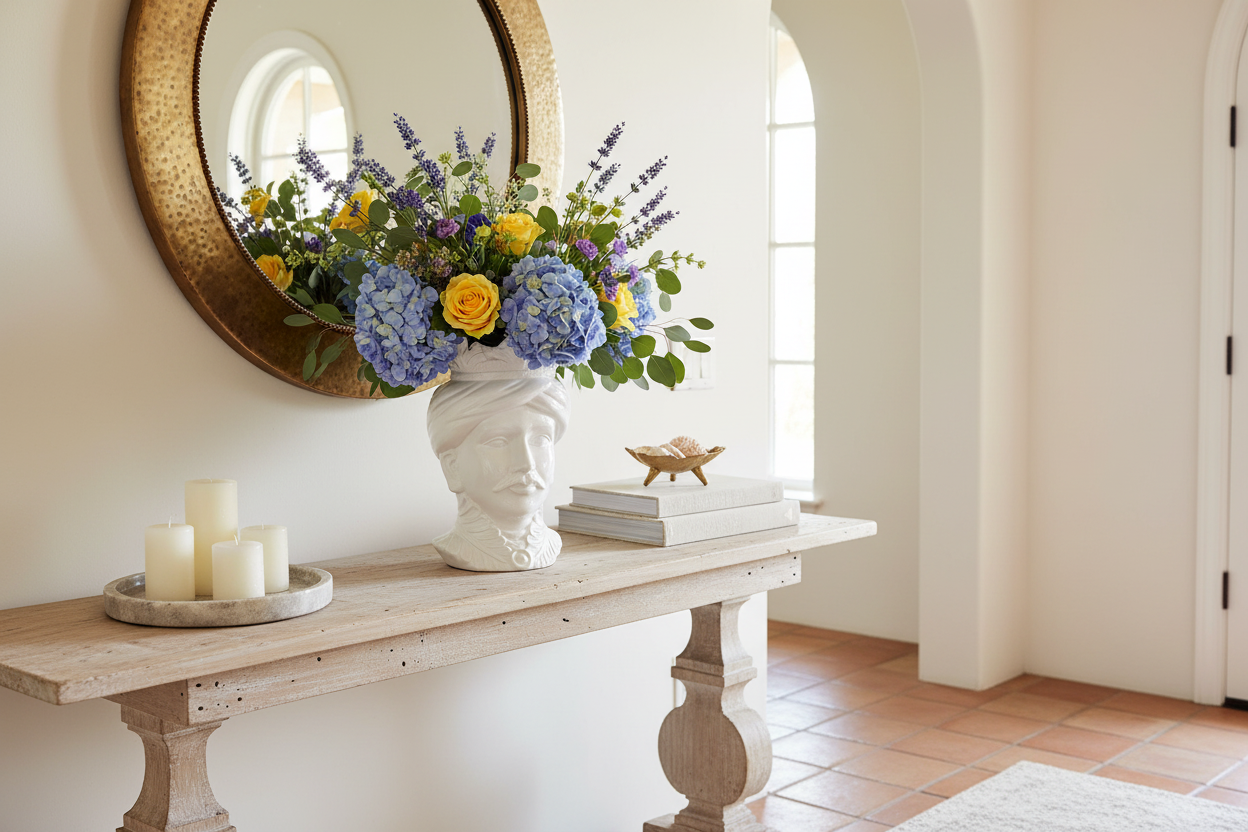 Cabeça de Mouro Re em consola com flores