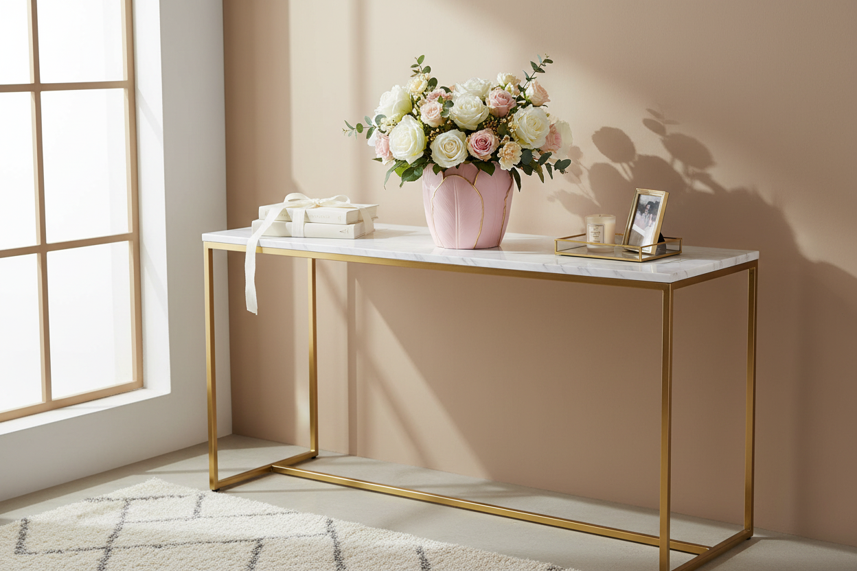 Cachepot com rosas em consola