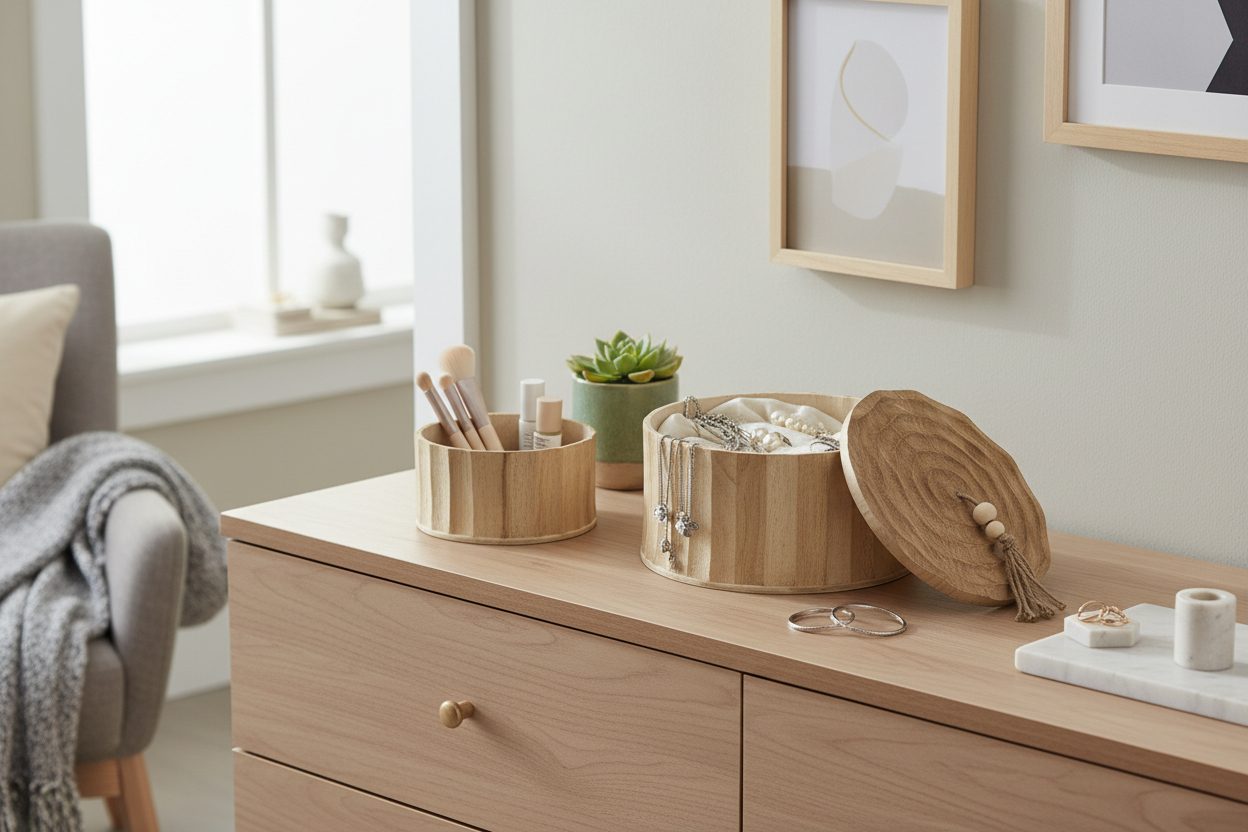 Caixas em cómoda de quarto