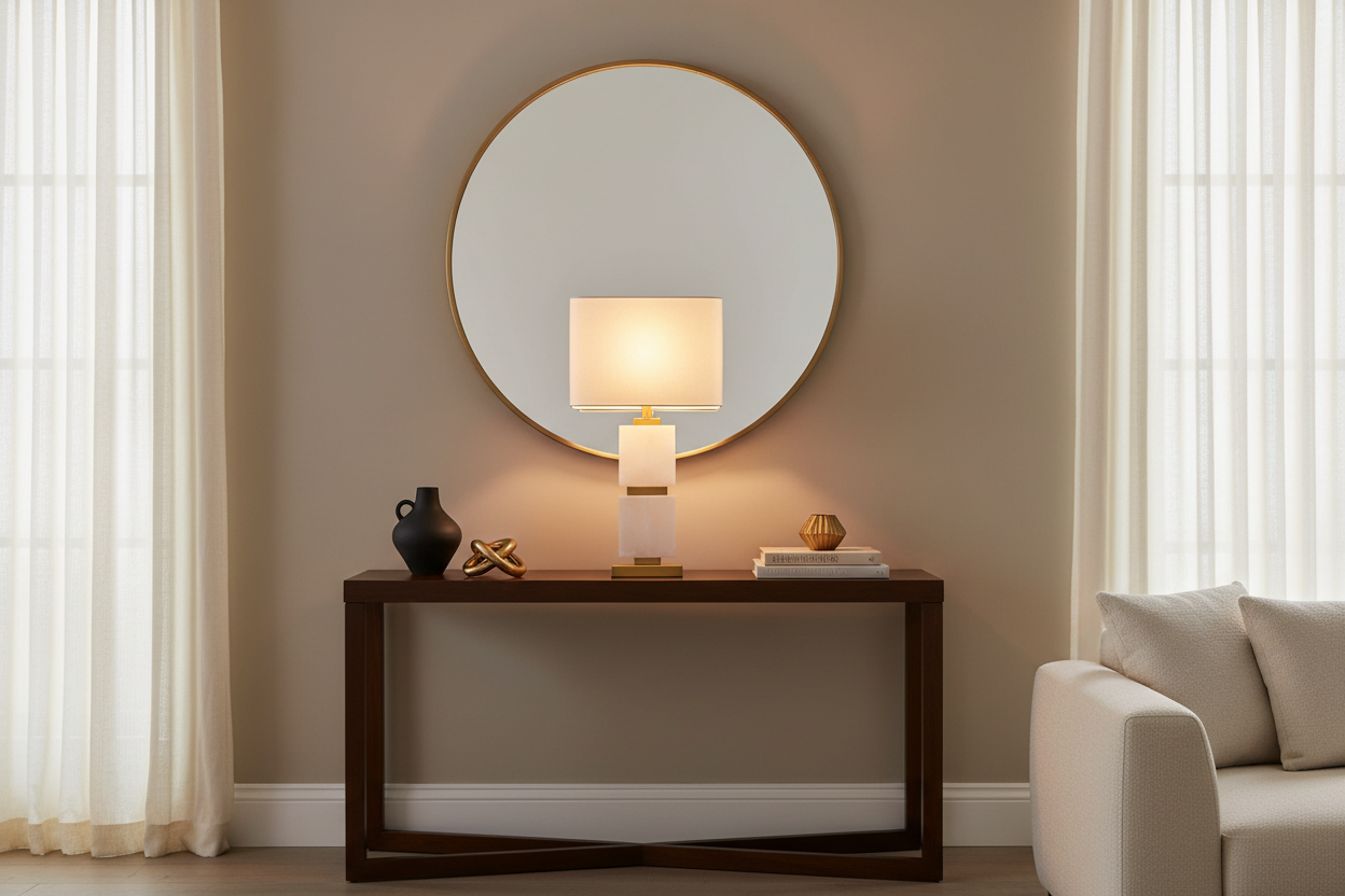 Candeeiro Alabastro em consola de sala