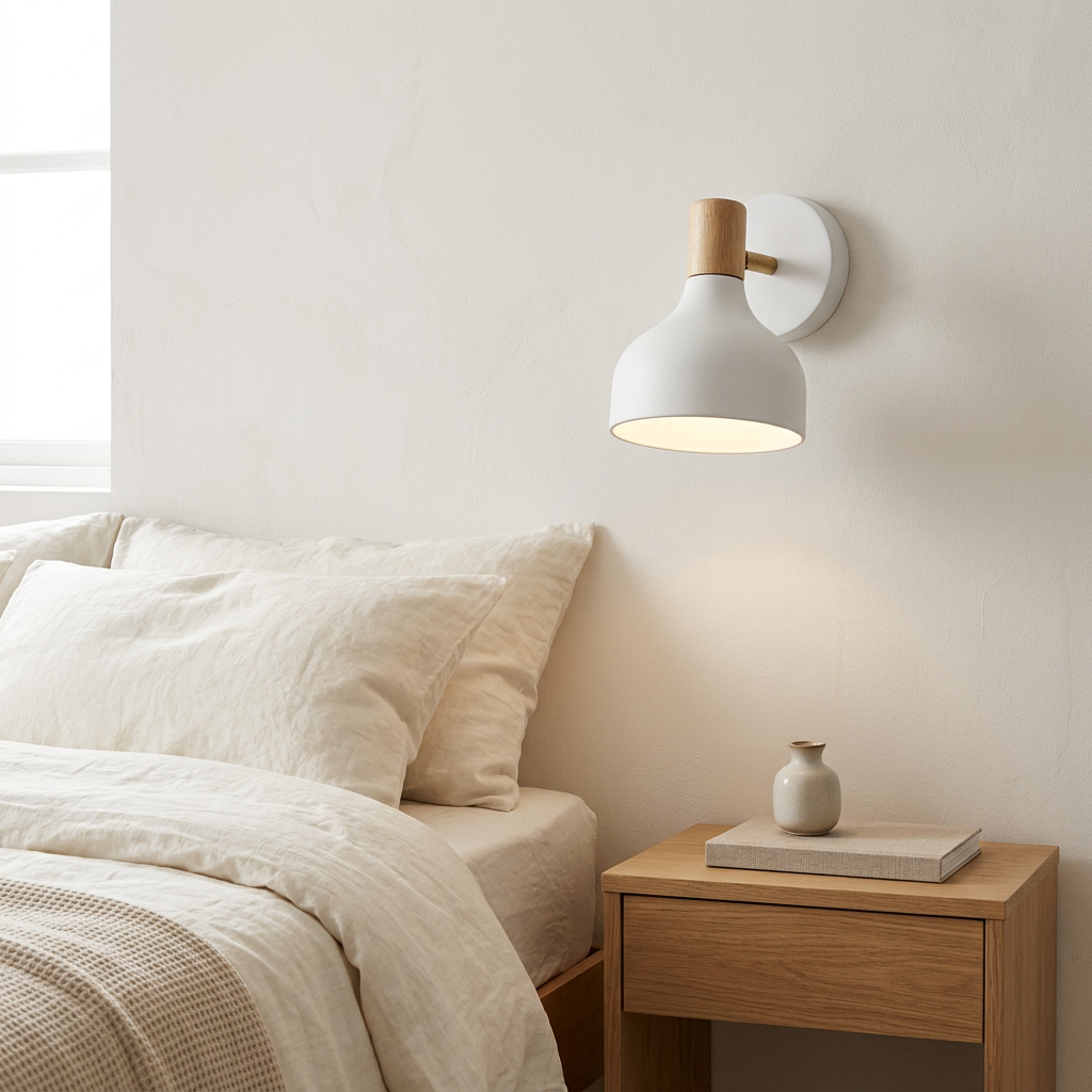 Candeeiro de parede Aran num quarto elegante de inspiração nórdica