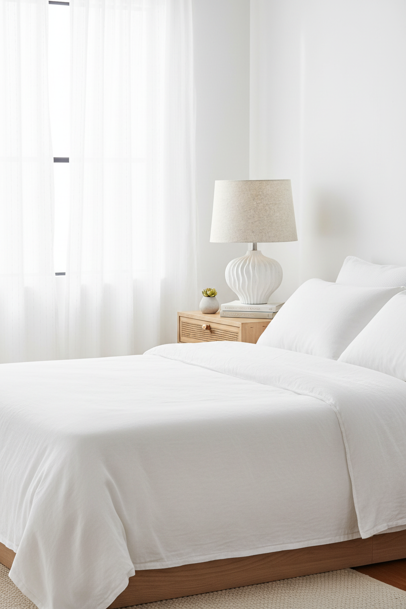 Candeeiro branco em quarto claro e jovial