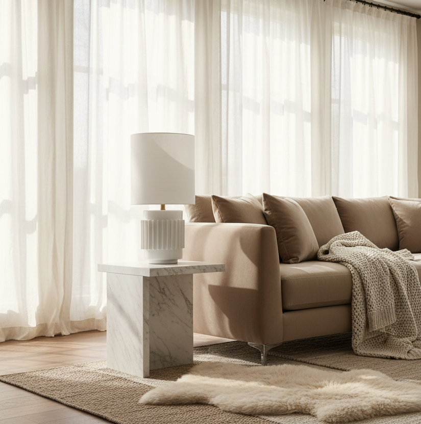 Candeeiro branco em sala confortável