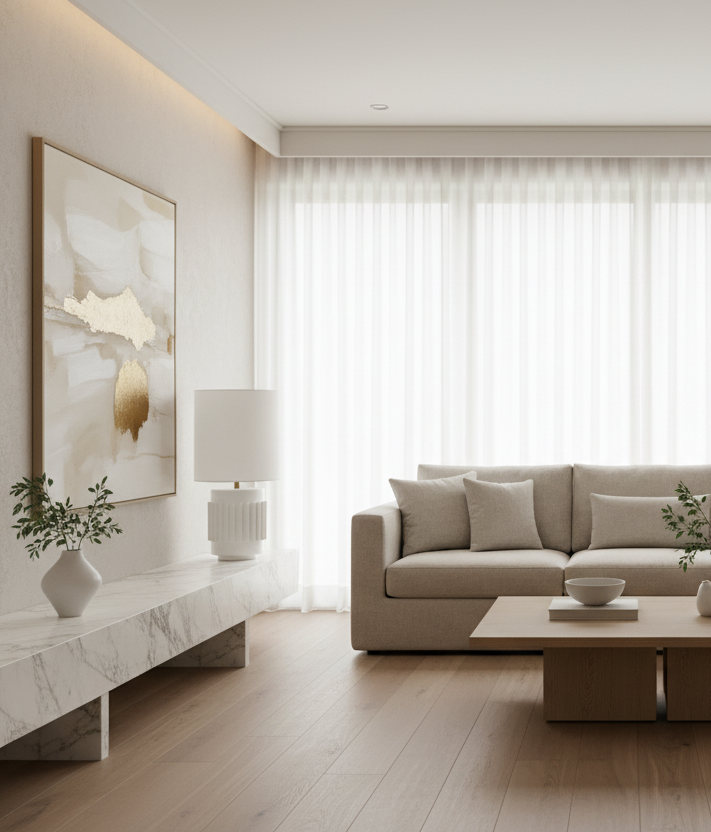 Candeeiro branco em sala minimalista