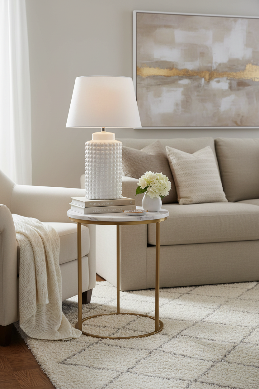 Candeeiro branco texturizado em sala elegante