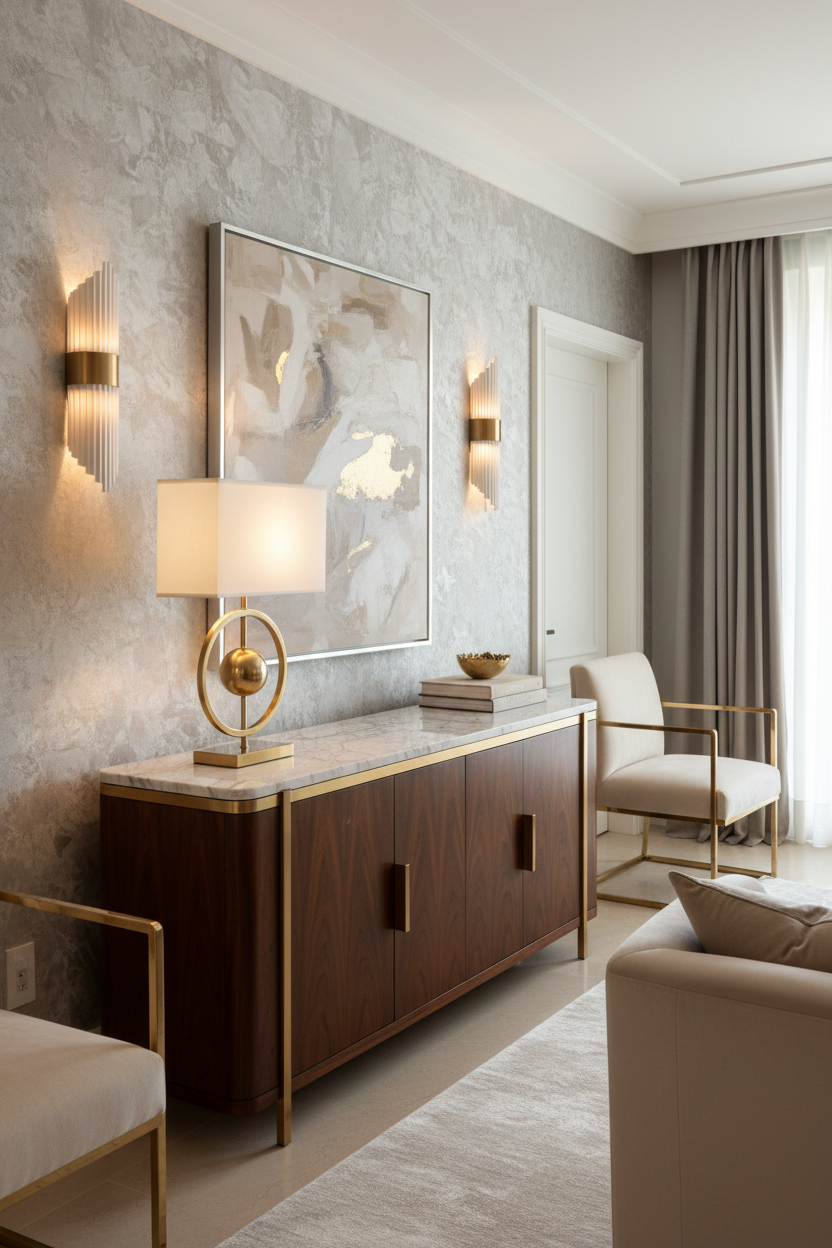 Candeeiro Charm dourado em espaço elegante - formato vertical