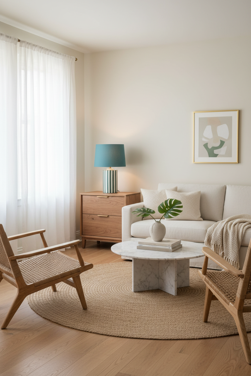 Candeeiro com riscas verdes numa sala