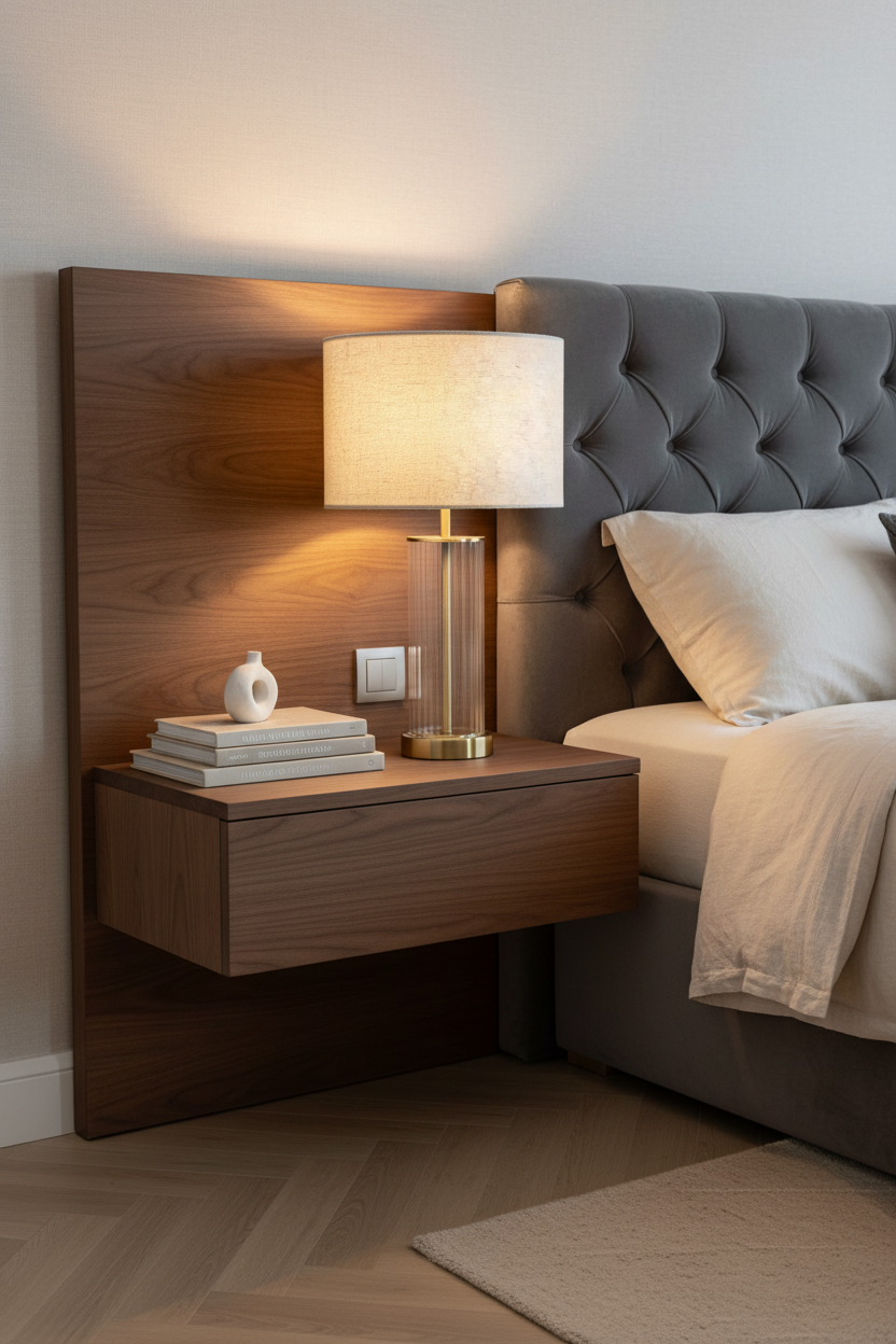 Candeeiro de mesa com mesa de cabeceira diferente