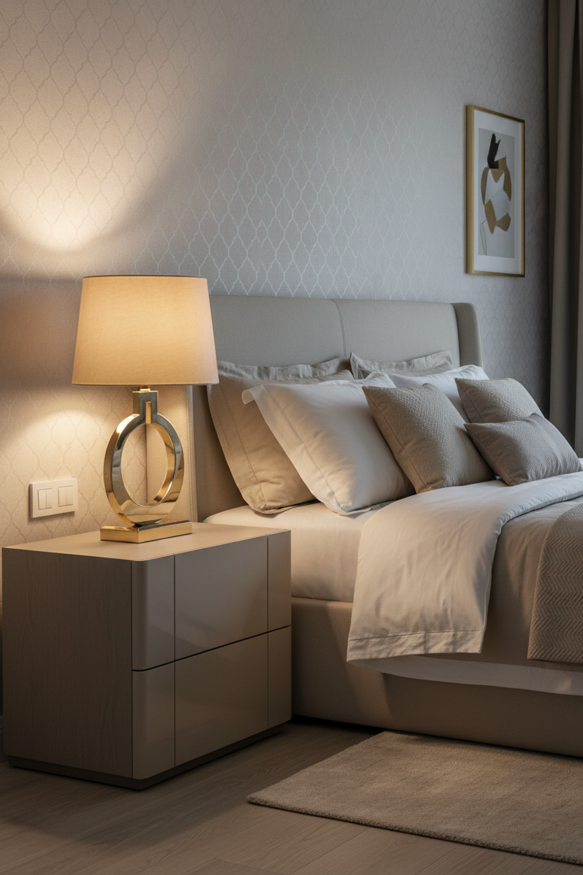 Candeeiro de mesa dourado com base circular - versão 2