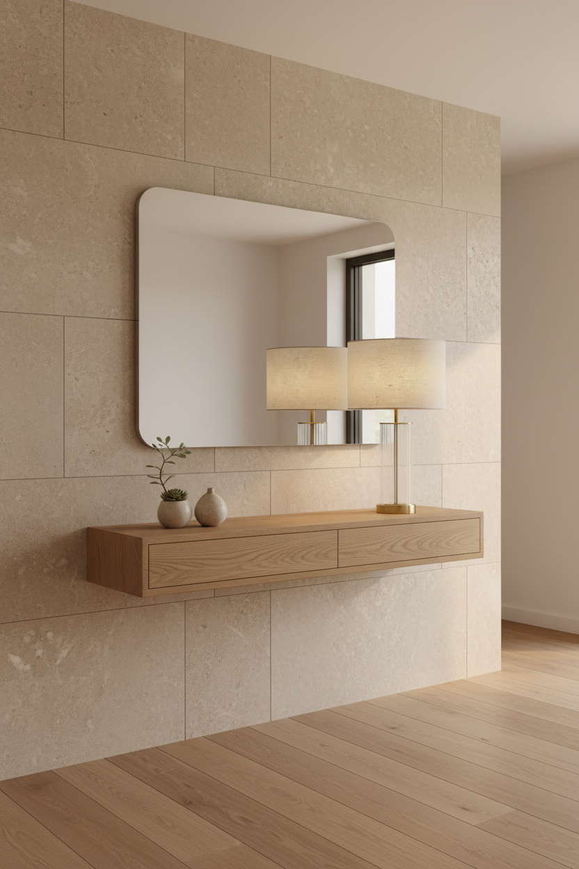 Candeeiro de mesa em entrada com tons naturais