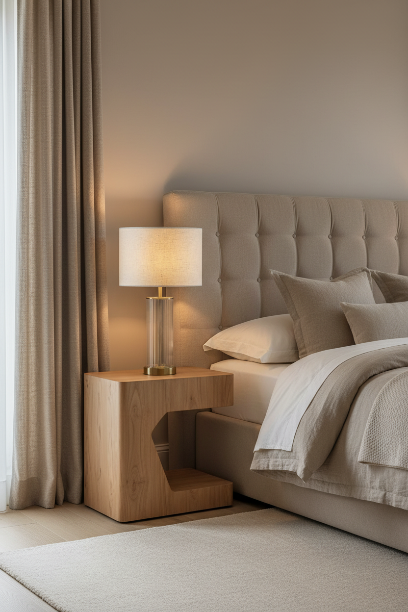 Candeeiro de mesa em quarto bege