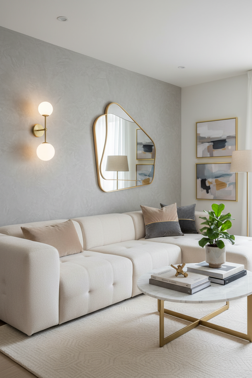 Candeeiro de parede com globos dourado numa sala