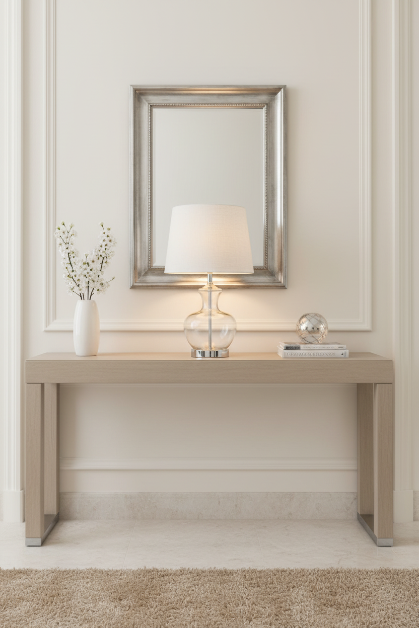 Candeeiro de vidro transparente em entrada elegante