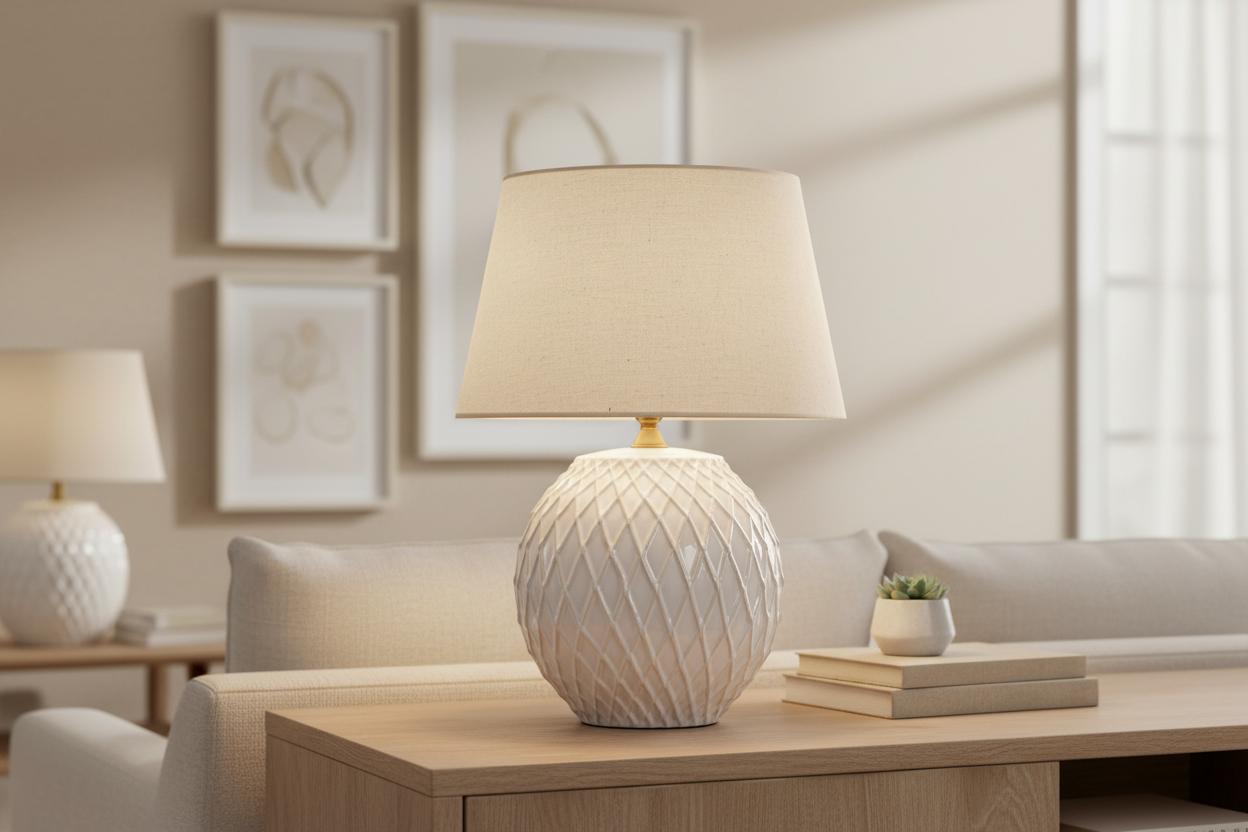 Candeeiro em sala contemporânea bege - close-up