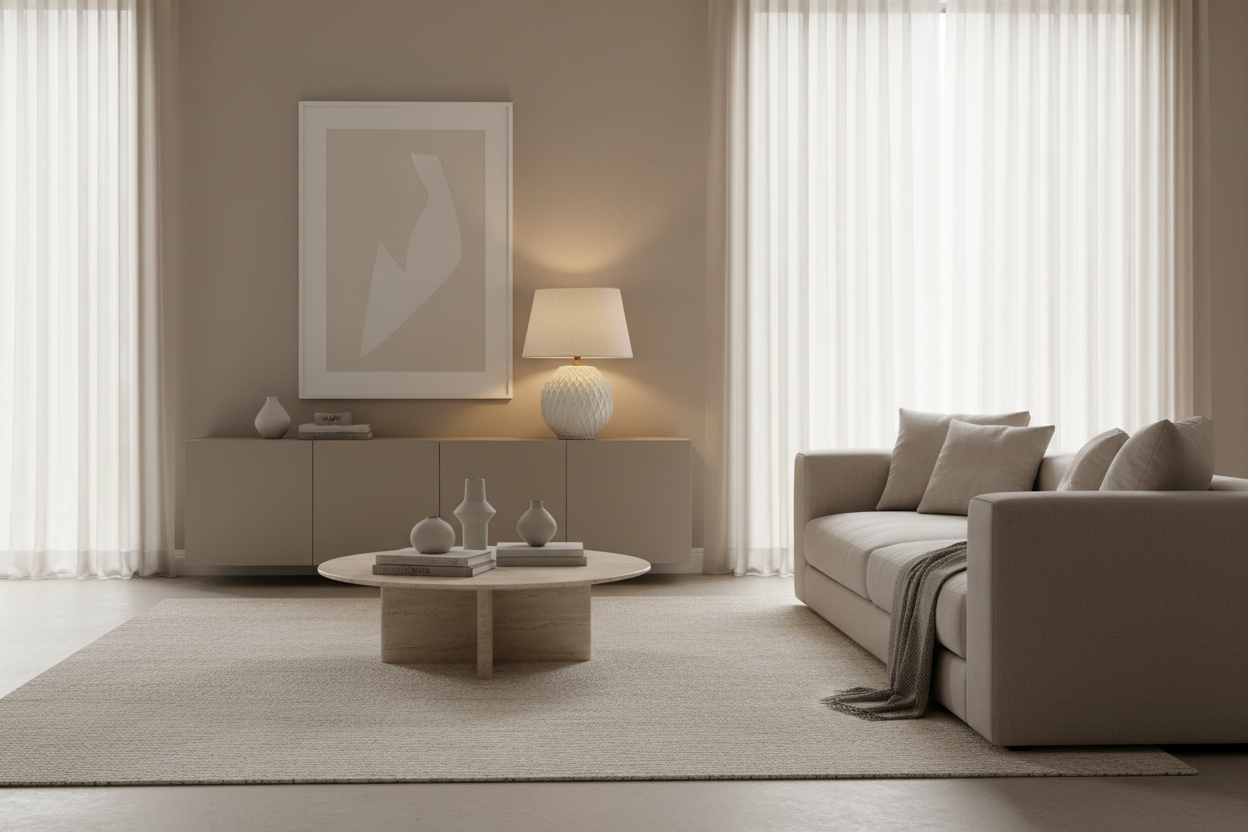 Candeeiro em sala contemporânea bege