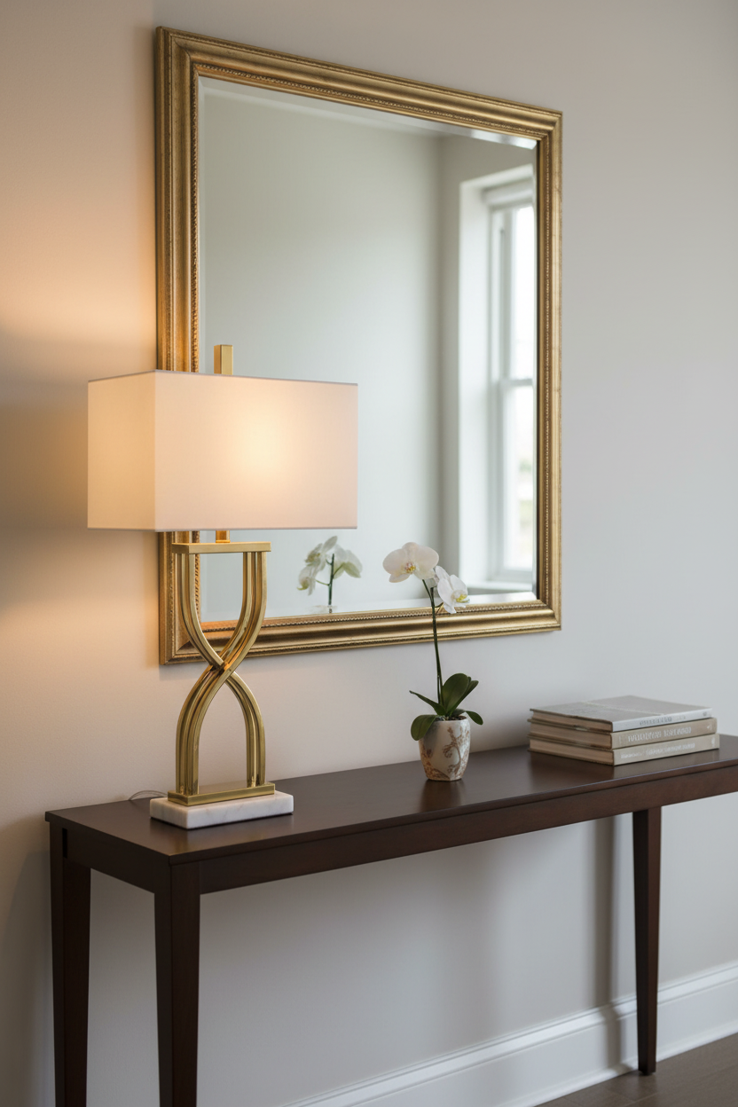 Candeeiro Infinity - close-up em entrada com espelho