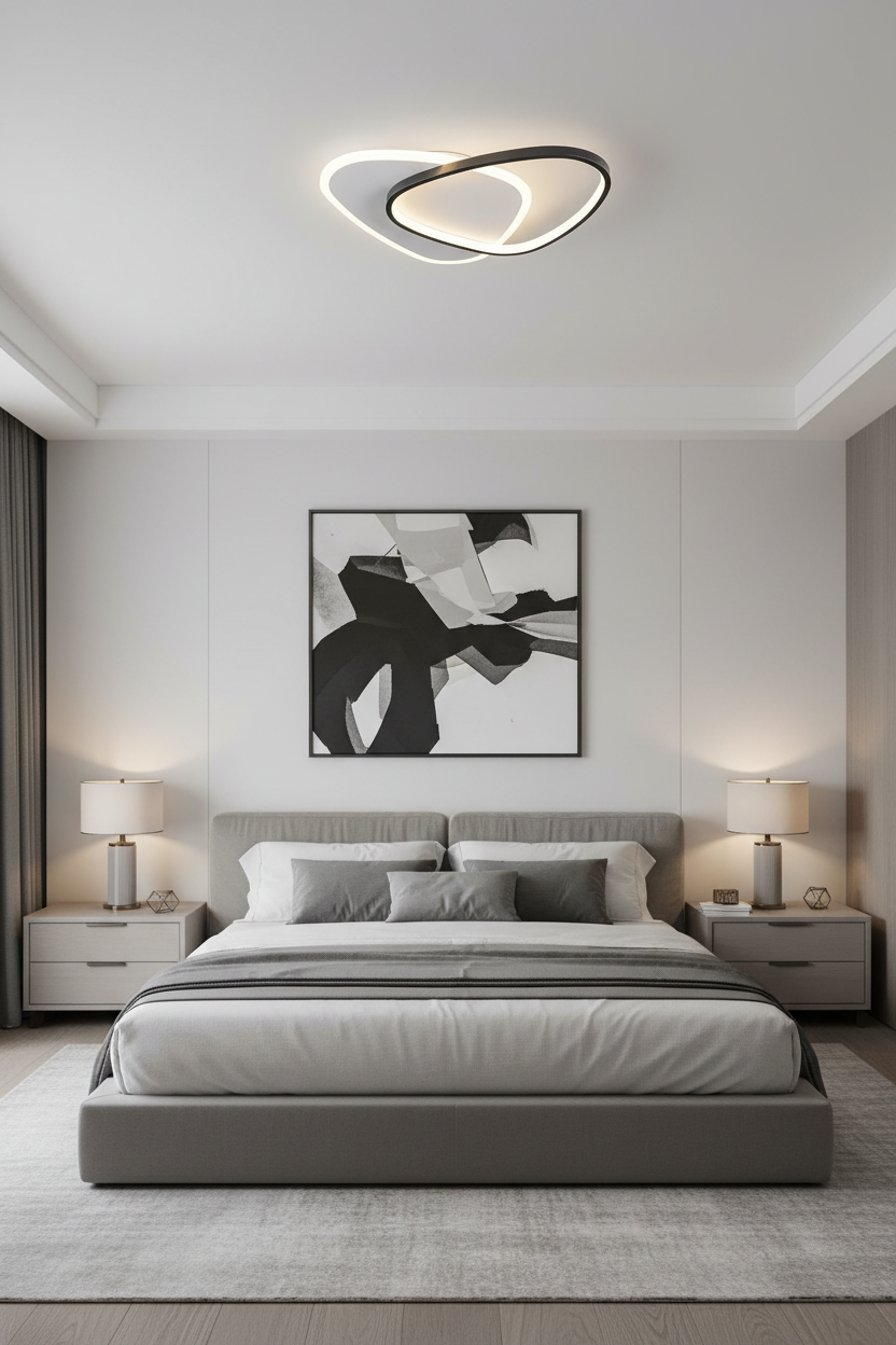 Candeeiro LED compacto em quarto moderno