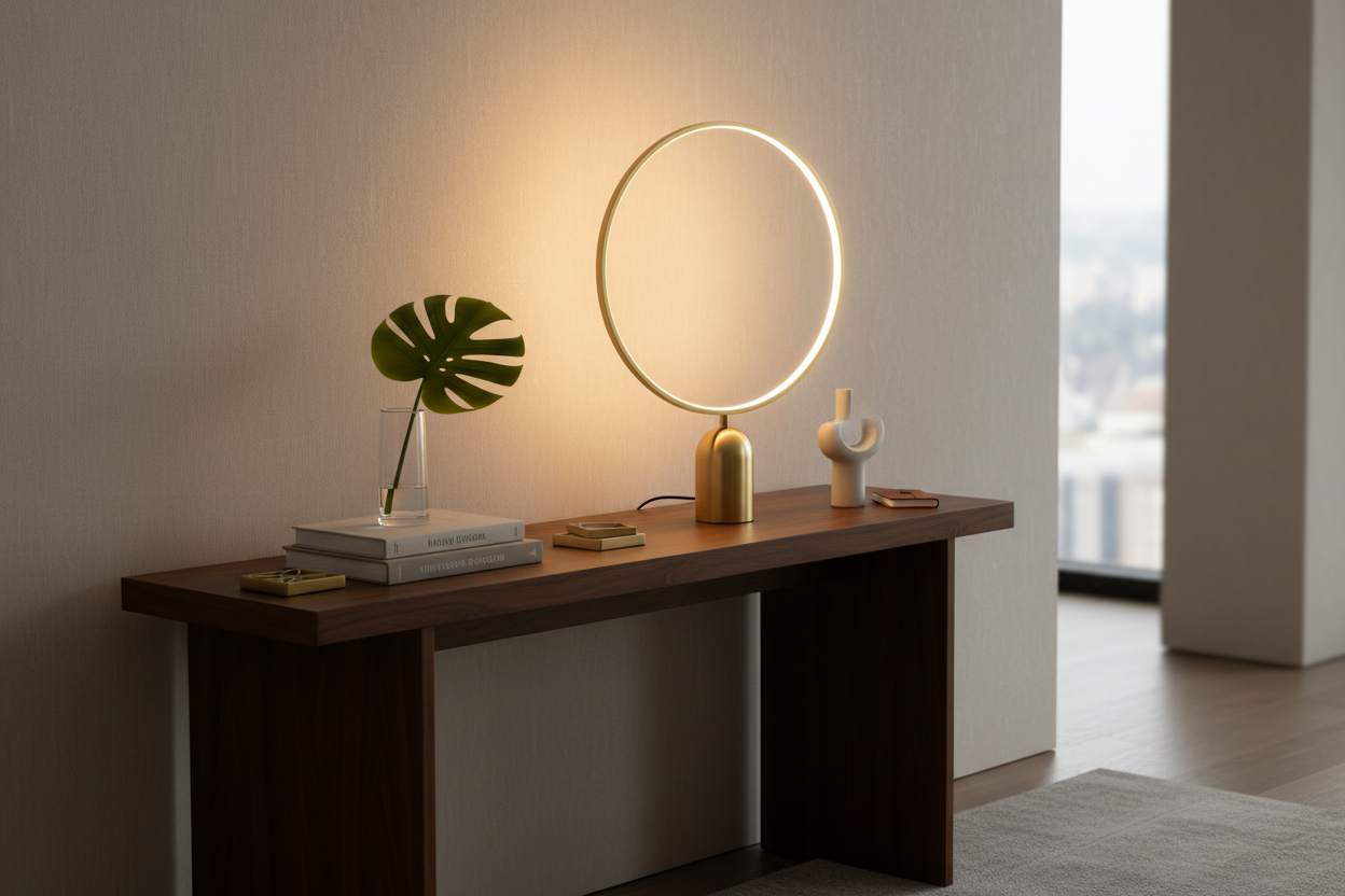 Candeeiro LED em aro num ambiente sofisticado