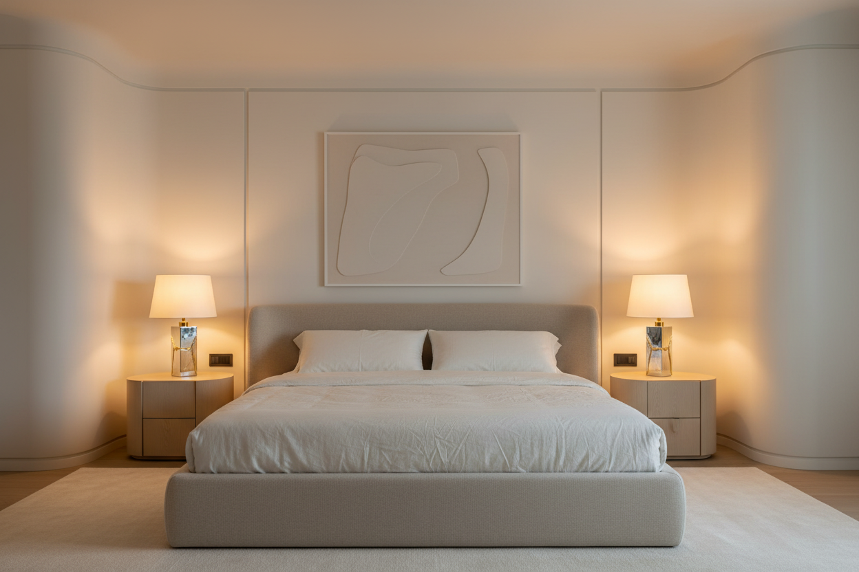 Candeeiro Ocean em quarto contemporâneo com mesas de cabeceira