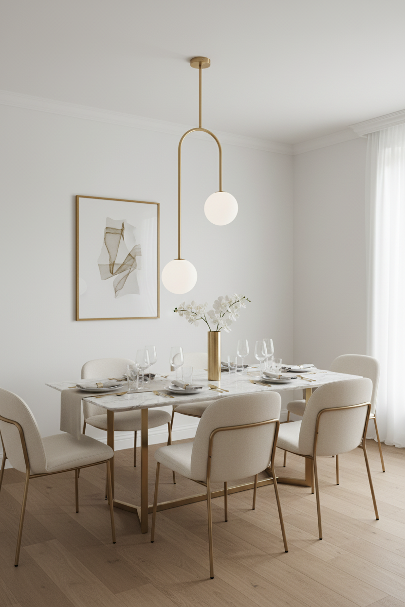 Candeeiro sobre mesa de refeições elegante