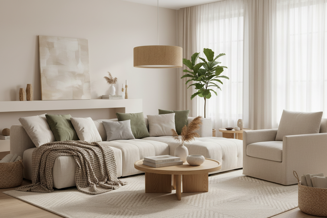 Candeeiro suspenso de rattan em sala de estar