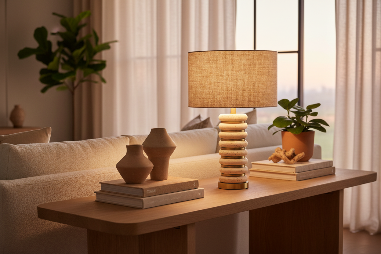 Candeeiro Travertino em consola de sala