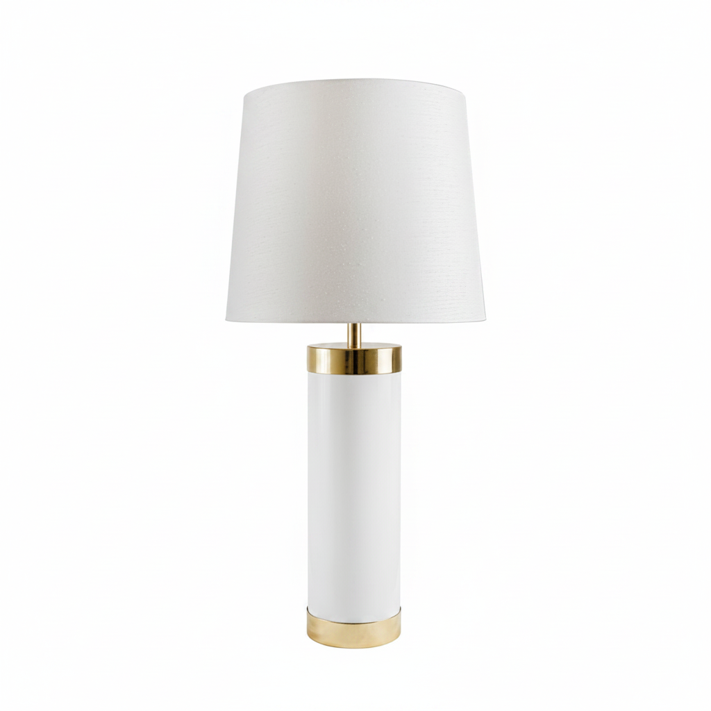 base de candeeiro branco lacado com latao dourado