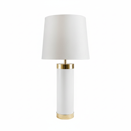 base de candeeiro branco lacado com latao dourado