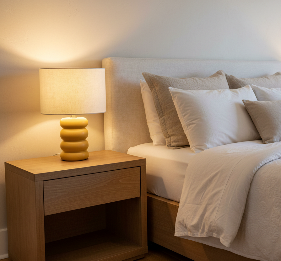 Candeeiros amarelos quarto close-up