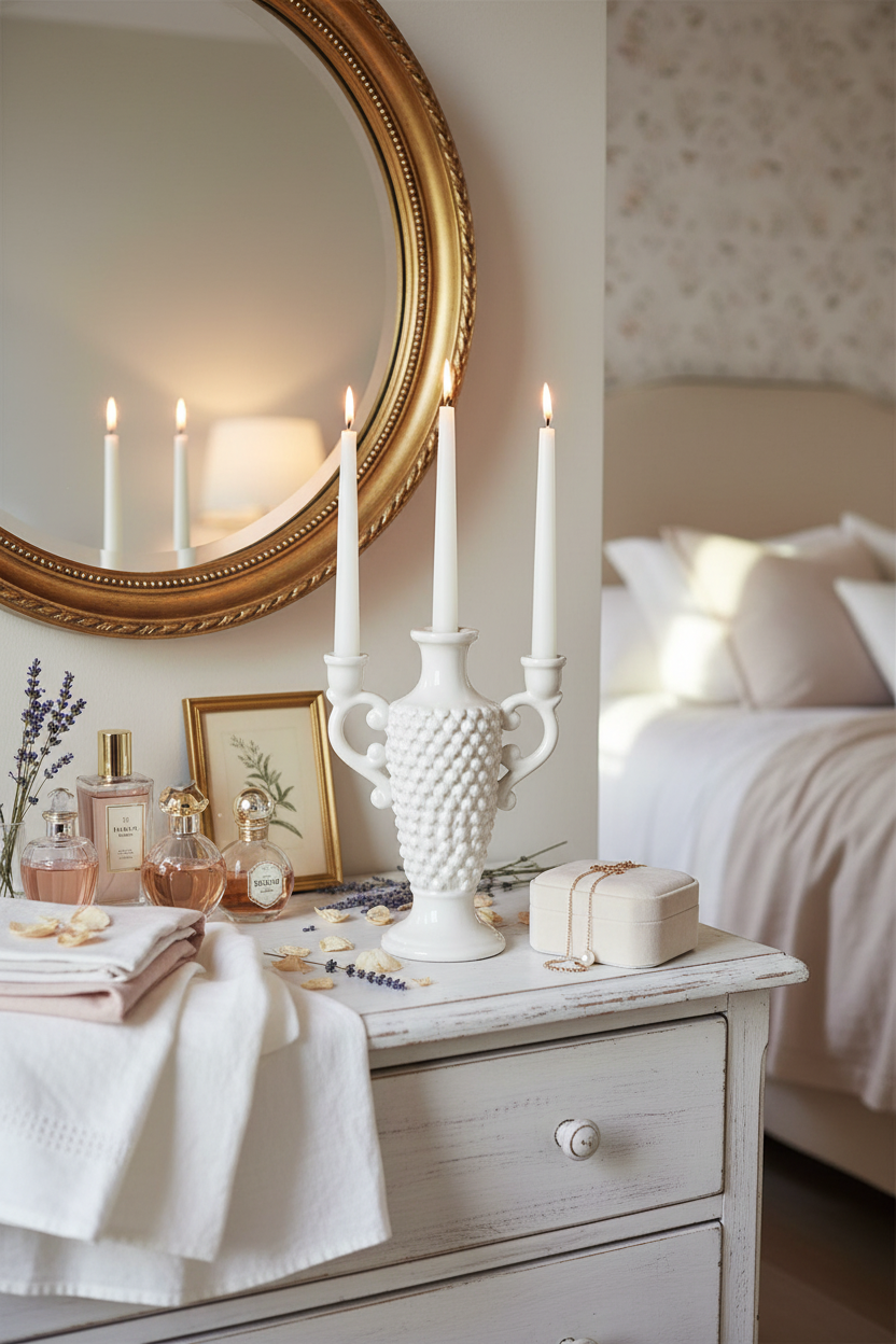 Candelabro em cómoda de quarto