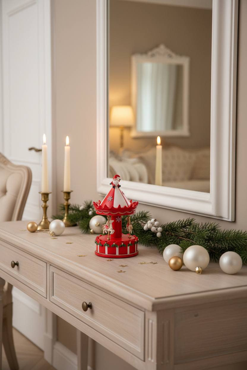 Carrossel de Natal vermelho em aparador - versão 2