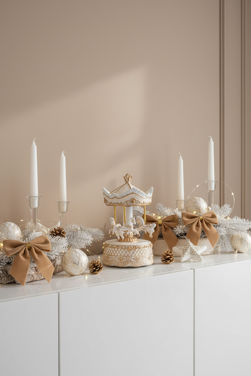 Carrossel musical em aparador de Natal moderno