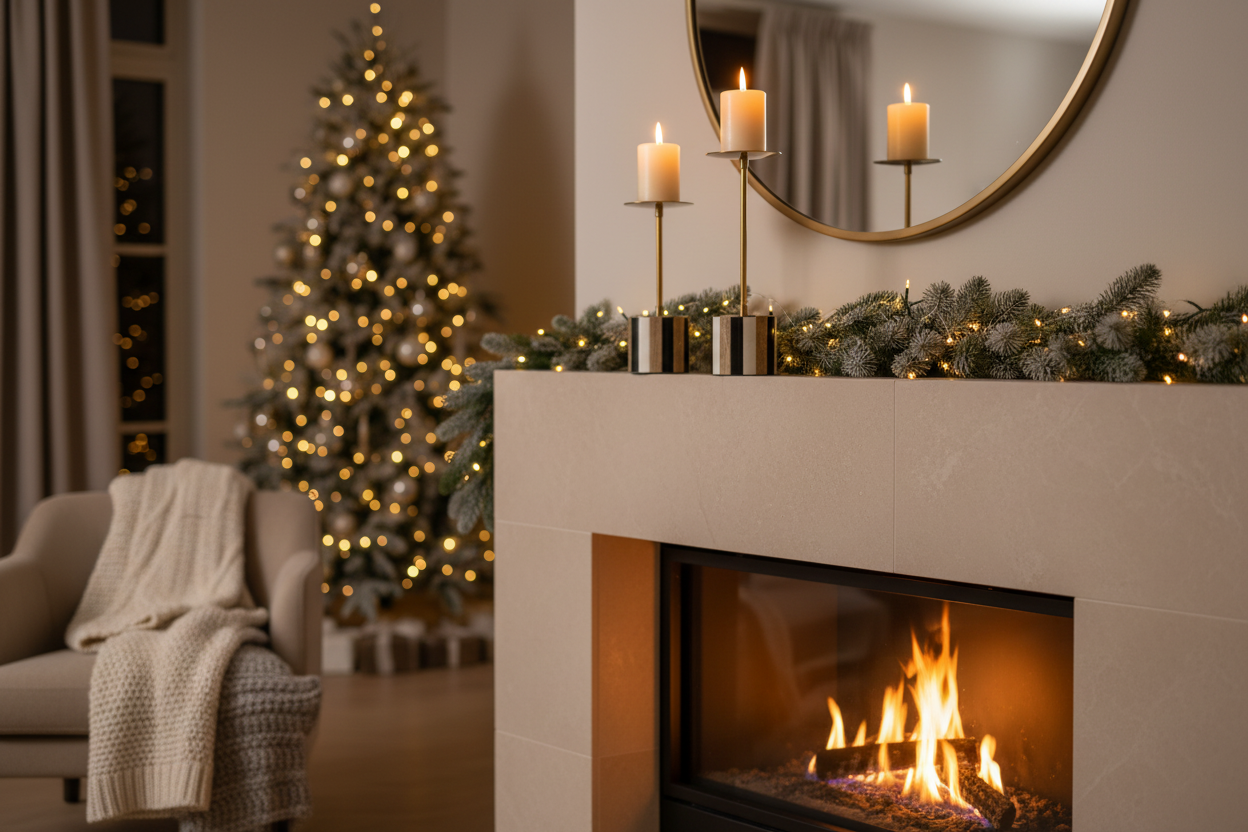 Castiçais em lareira