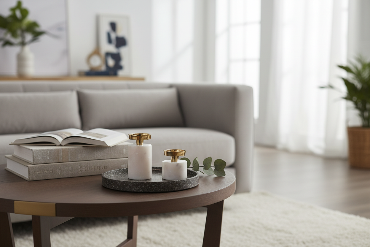 Castiçais pequenos em mesa de centro