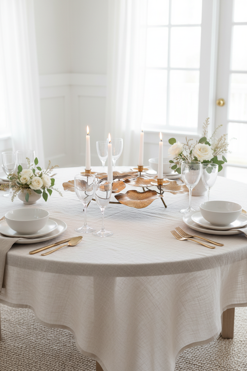 Castiçal Folhas Ninfea em ambiente branco e bege
