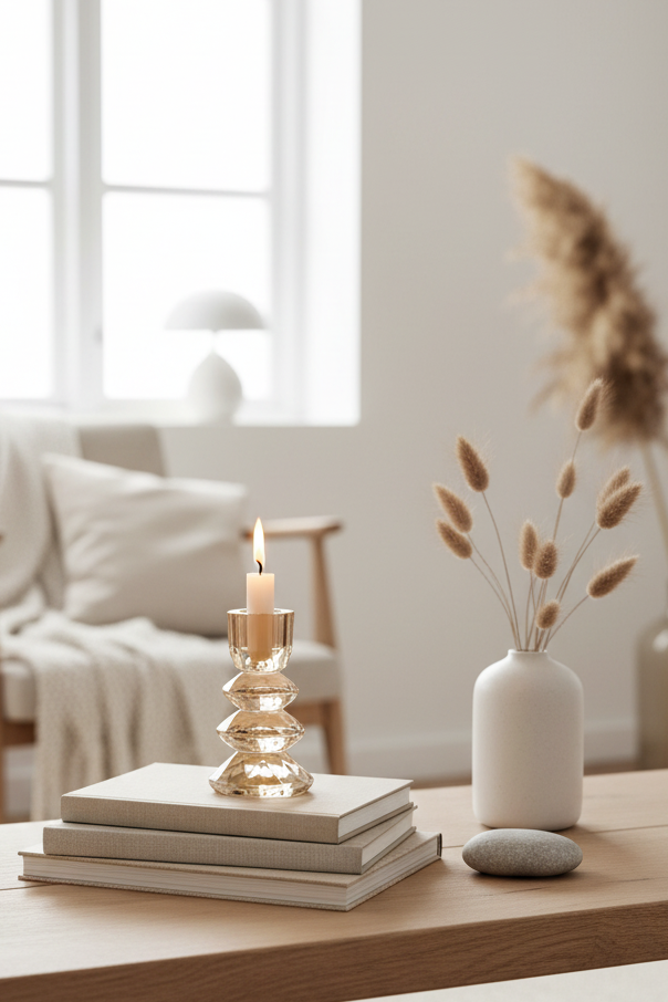 Castiçal âmbar pequeno em consola