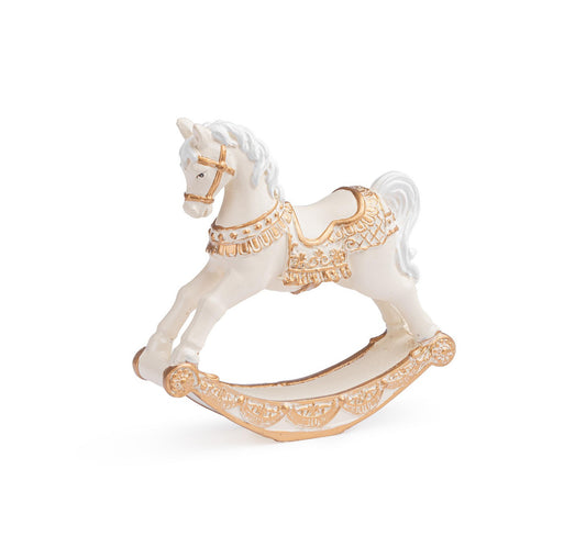 Cavalo baloiço de Natal bege e dourado