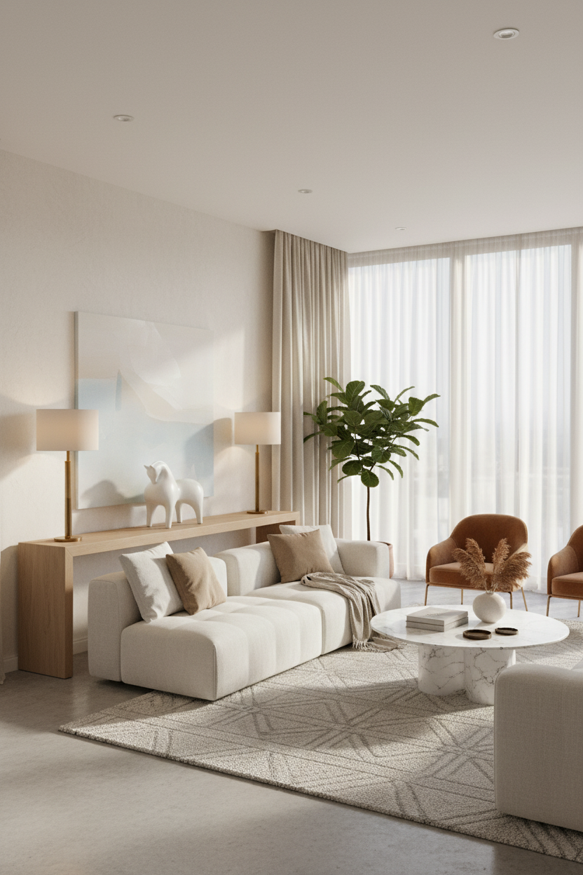 Cavalo branco em cerâmica em ambiente elegante