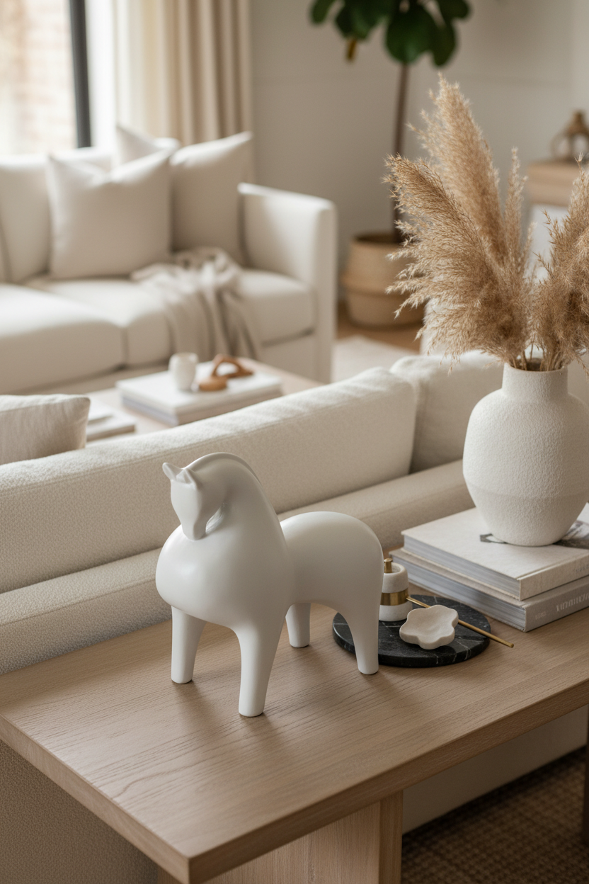 Cavalo branco em cerâmica - vista próxima